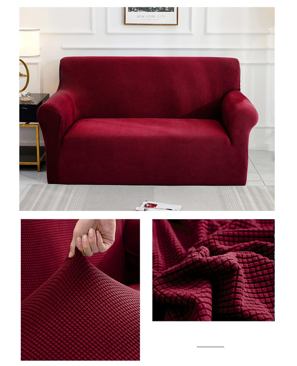 Red Jacquard Fabric Stretch Couch Cover - shopcouchcovers.com