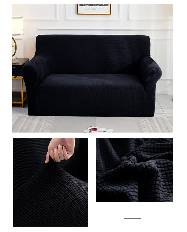 Black Jacquard Fabric Stretch Couch Cover - shopcouchcovers.com