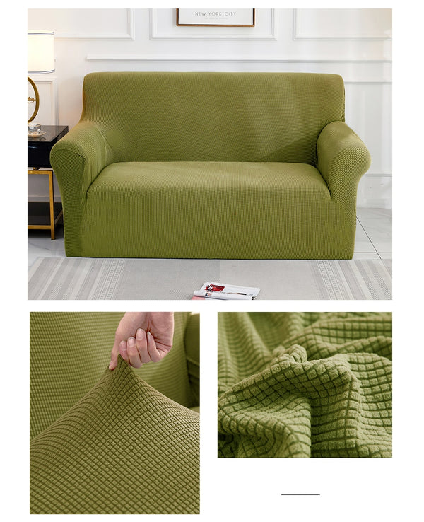 Army Green Jacquard Fabric Stretch Couch Cover - shopcouchcovers.com