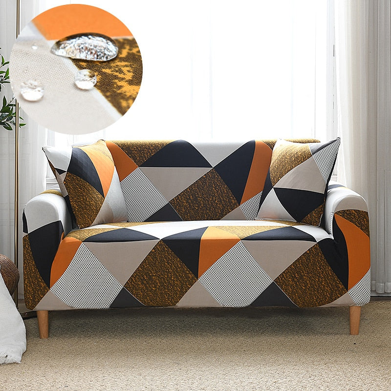 Waterproof Geometric Orange Couch Cover
