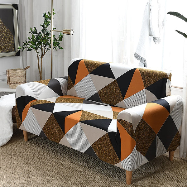 Waterproof Geometric Orange Couch Cover - shopcouchcovers.com