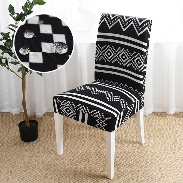 Black Tribal Waterproof Dining Chair Cover