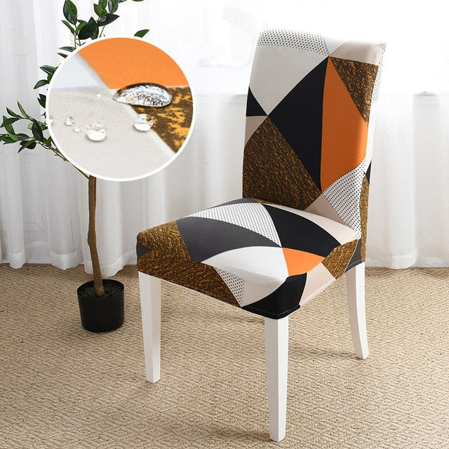 Geometric Orange Waterproof Dining Chair Cover