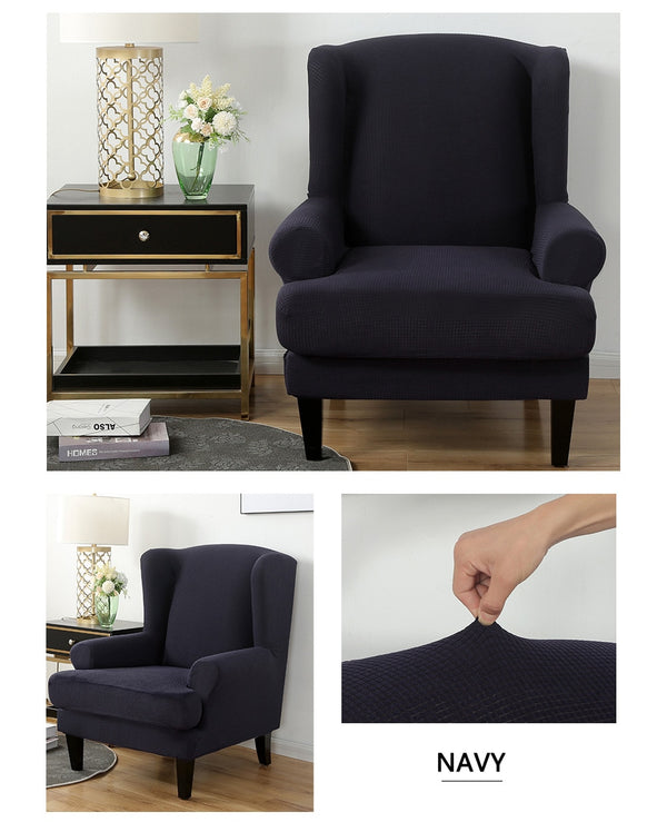 Navy Jacquard Wingback Chair Cover Slipcover - shopcouchcovers.com
