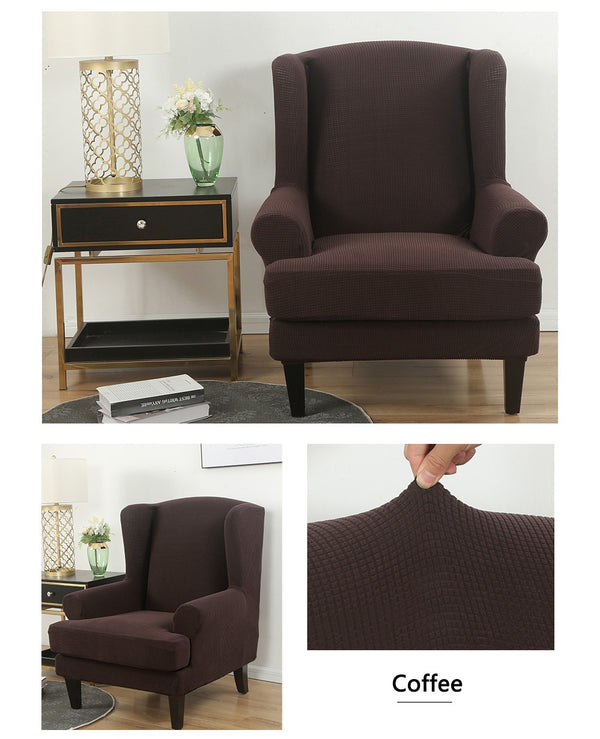 Coffee Jacquard Wingback Chair Cover Slipcover - shopcouchcovers.com