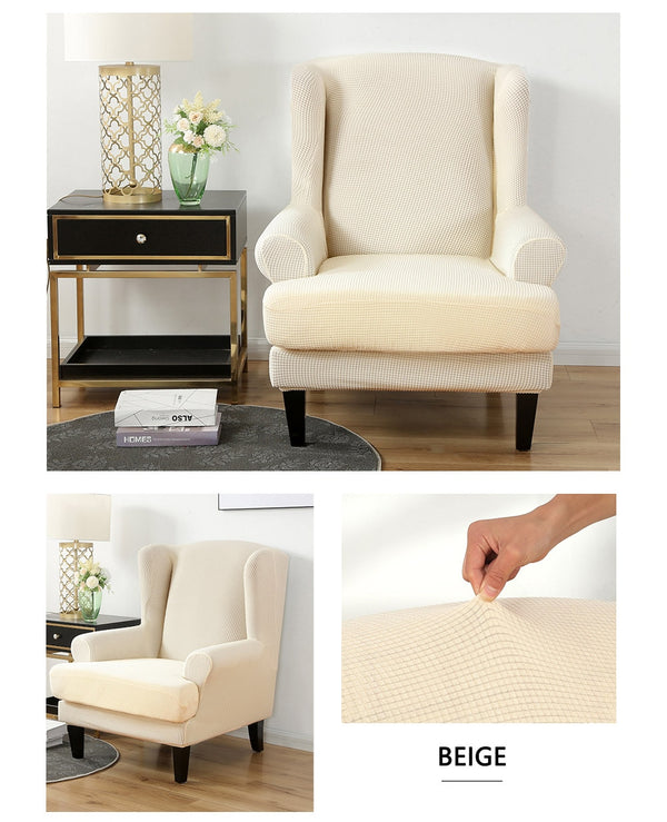 Beige Jacquard Wingback Chair Cover Slipcover - shopcouchcovers.com