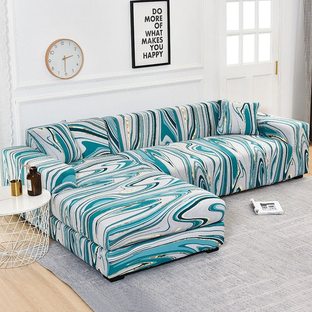 Blue Swirl Sectional L-shaped Couch Cover