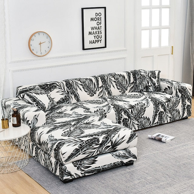 Black Flower Sectional L-shaped Couch Cover
