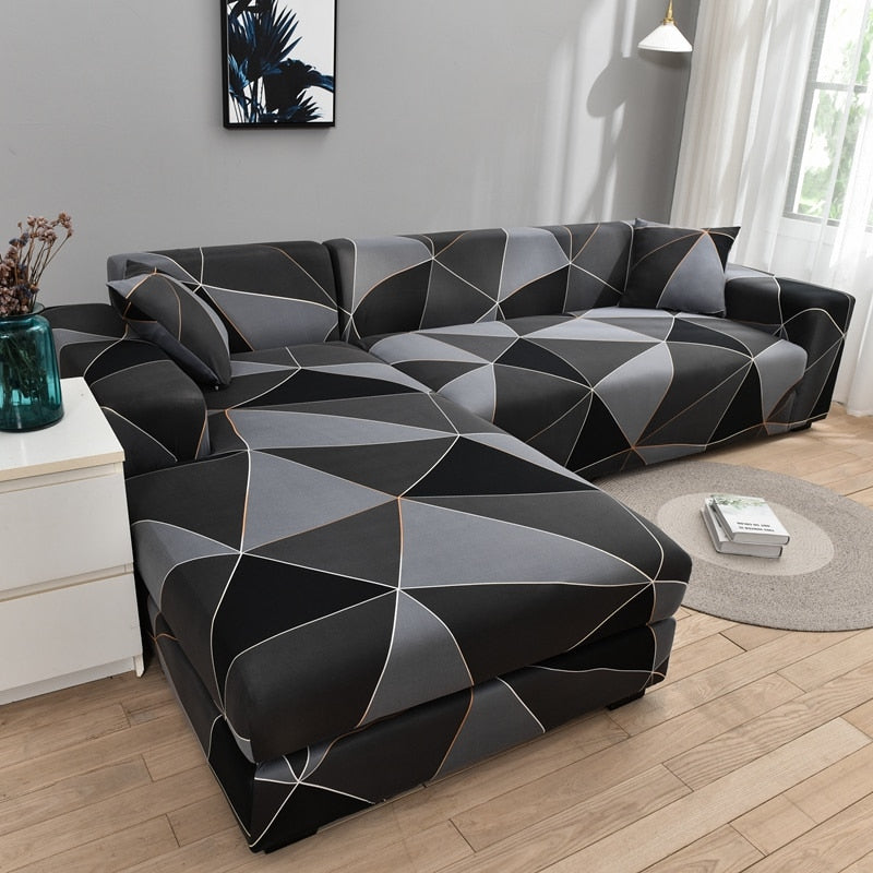 Geometric Charcoal Sectional L-Shaped Couch Cover