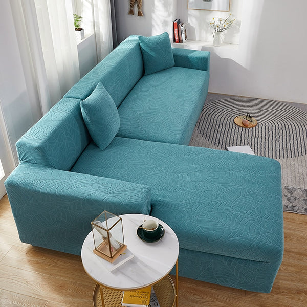 Jacquard Solid Color L-shape Couch Cover - shopcouchcovers.com