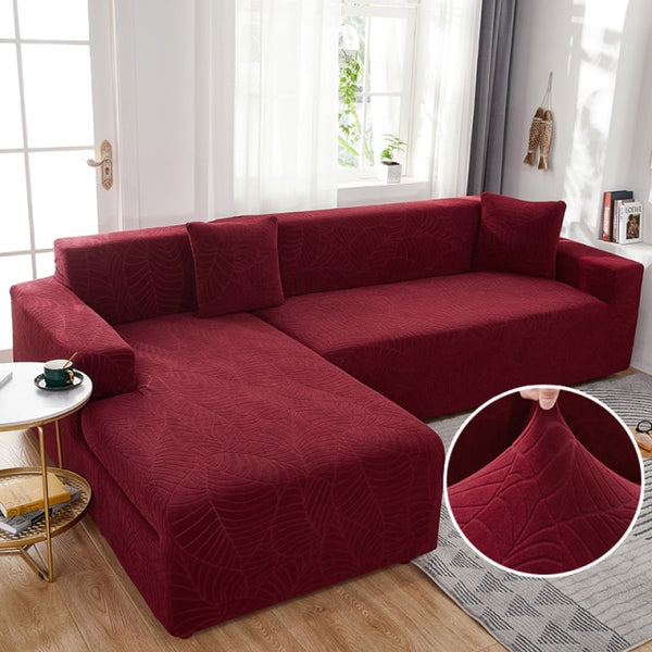 Jacquard Solid Color L-shape Couch Cover - shopcouchcovers.com