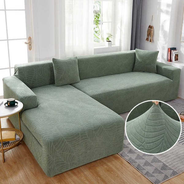 Jacquard Solid Color L-shape Couch Cover - shopcouchcovers.com