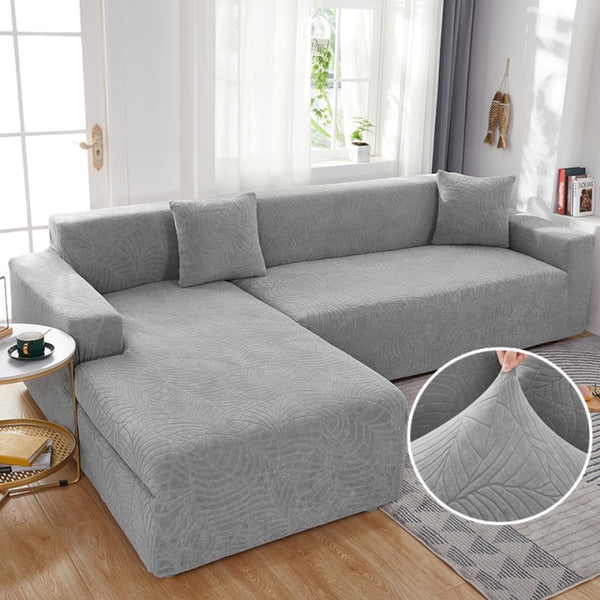 Jacquard Solid Color L-shape Couch Cover - shopcouchcovers.com