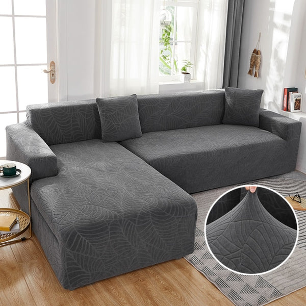 Jacquard Solid Color L-shape Couch Cover - shopcouchcovers.com