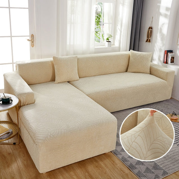 Jacquard Solid Color L-shape Couch Cover - shopcouchcovers.com