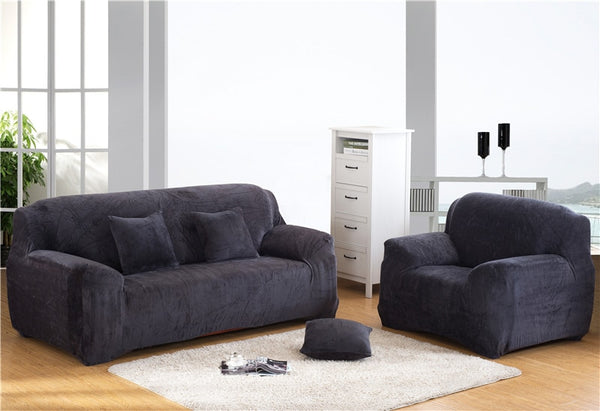 Black Plush Couch Cover Sofa Slipcover - shopcouchcovers.com