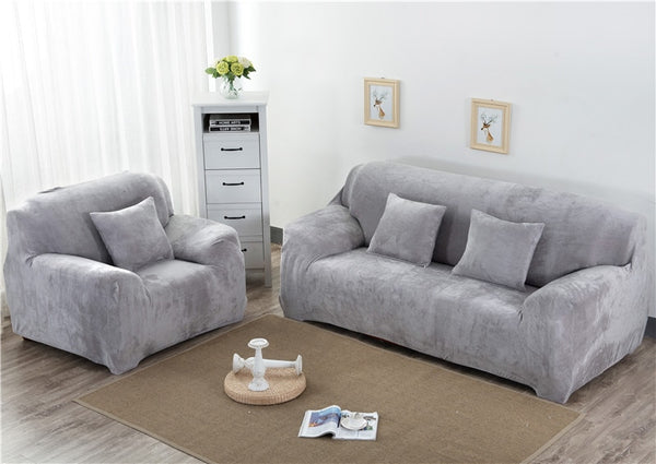 Silver Plush Couch Cover Sofa Slipcover - shopcouchcovers.com