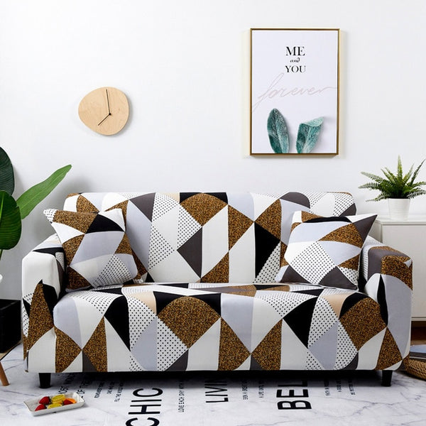 Geometric Brown Sofa Couch Cover Slipcover - shopcouchcovers.com