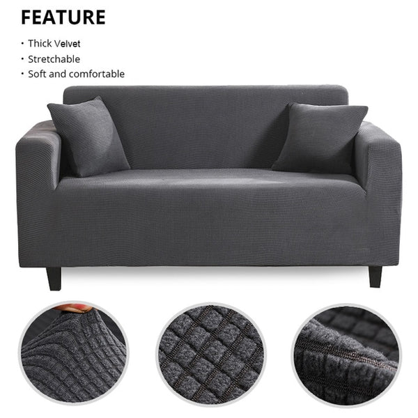 Grey Diamond Stitch Thick Velvet Couch Cover - shopcouchcovers.com