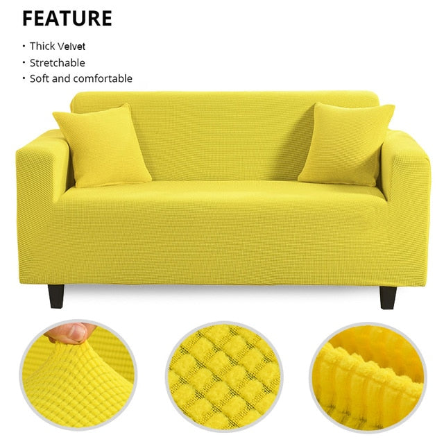 Yellow Diamond Stitch Thick Velvet Couch Cover
