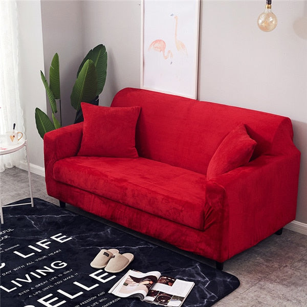 Red Plush Couch Cover Sofa Slipcover
