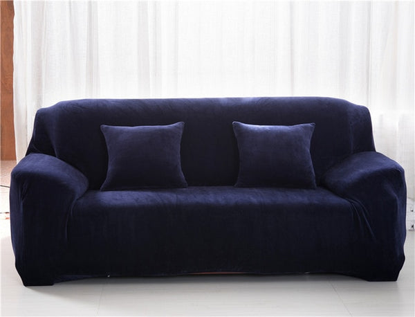 Navy Blue Plush Couch Cover Sofa Slipcover - shopcouchcovers.com