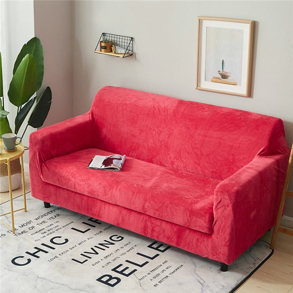 Rose Red Plush Couch Cover Sofa Slipcover