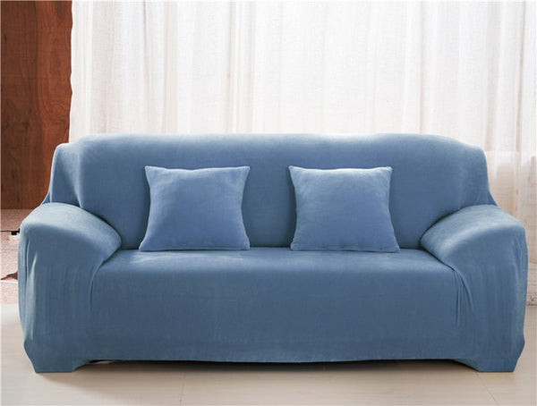 Grey Blue Plush Couch Cover Sofa Slipcover - shopcouchcovers.com