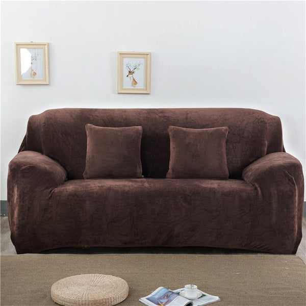 Coffee Plush Couch Cover Sofa Slipcover - shopcouchcovers.com