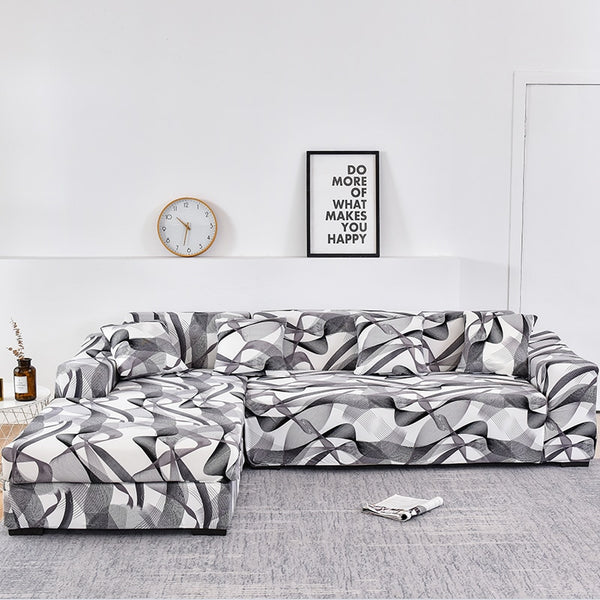 Charcoal Wave Sectional Sofa Couch Cover - shopcouchcovers.com