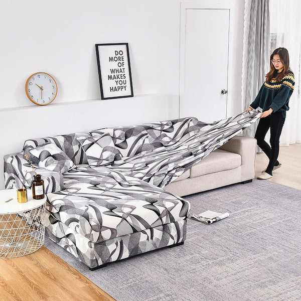 Charcoal Wave Sectional Sofa Couch Cover - shopcouchcovers.com