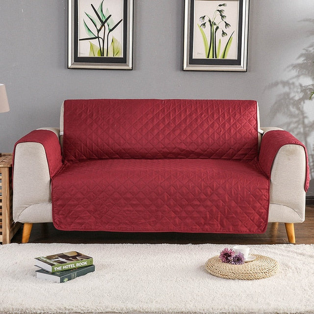 Wine Red Quilted Waterproof Furniture Cover
