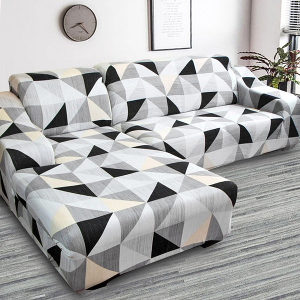 Grey Black Tri L-Shaped Sectional Couch Cover - shopcouchcovers.com