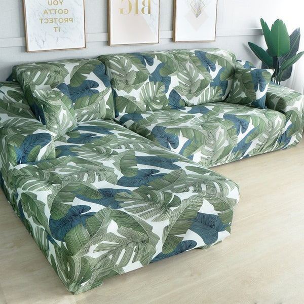 Green Leaf L-Shaped Sectional Couch Cover - shopcouchcovers.com