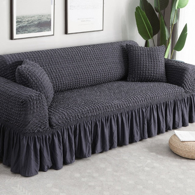 Charcoal Ruffled Skirt Couch Cover Slipcover