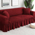 Burgundy Ruffled Skirt Couch Cover Slipcover - shopcouchcovers.com