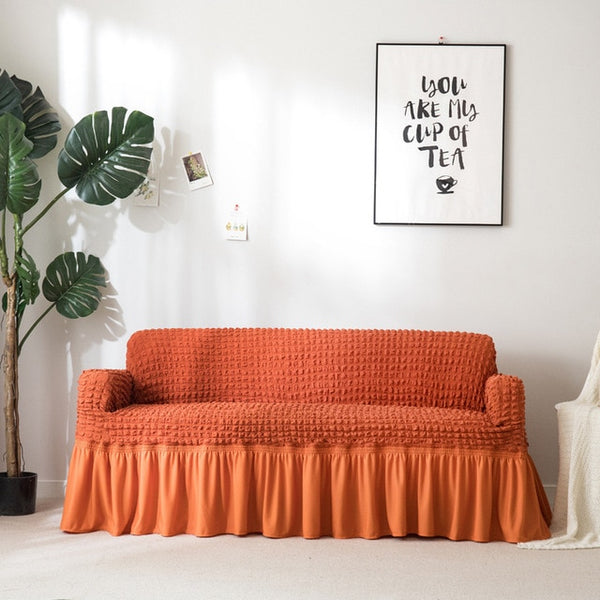Orange Ruffled Skirt Couch Cover Slipcover - shopcouchcovers.com