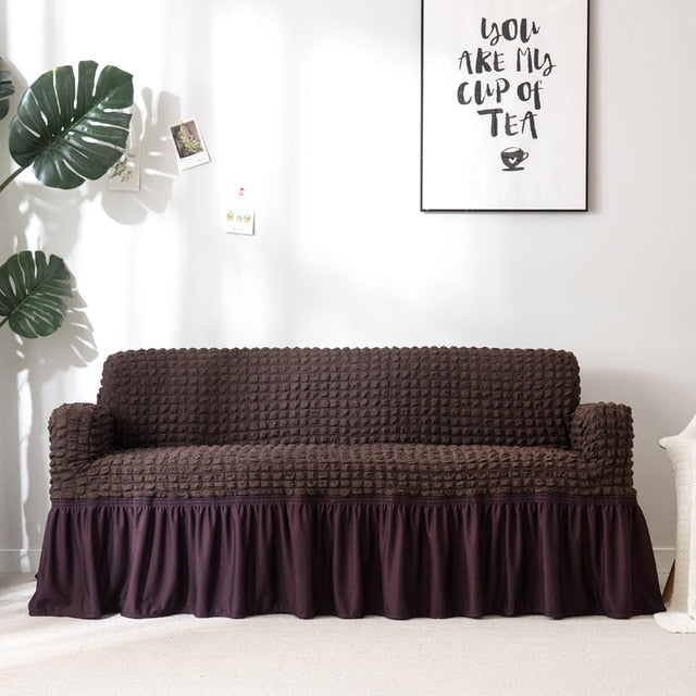 Coffee Ruffled Skirt Couch Cover Slipcover