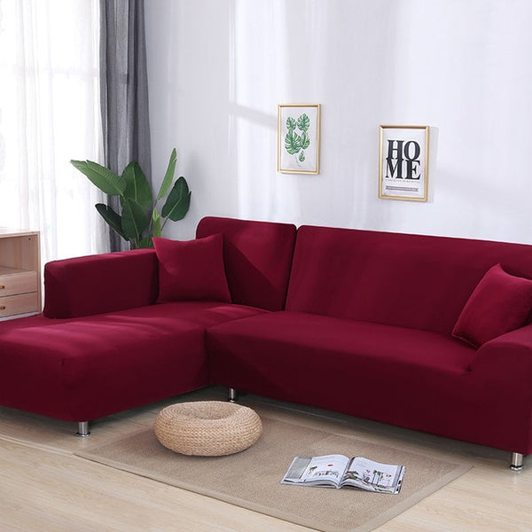 Wine Red Sectional L-Shaped Couch Cover - shopcouchcovers.com