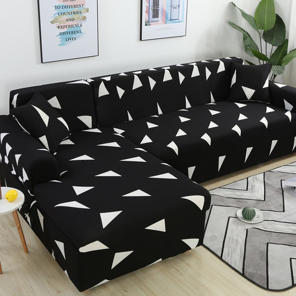 Black White Triangle Sectional L-Shaped Couch Cover Slipcover - shopcouchcovers.com