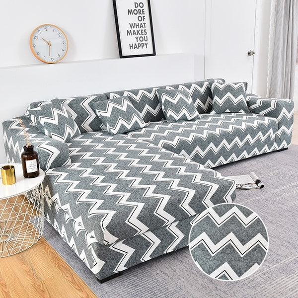 Grey Wave Sectional Sofa Couch Cover - shopcouchcovers.com