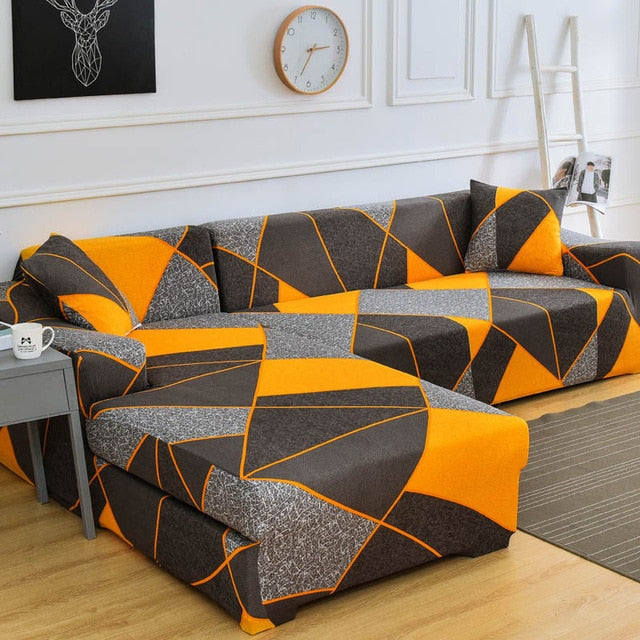 Geometric Orange Sectional L-Shaped Couch Cover