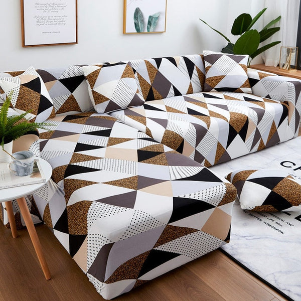 Geometric Brown Sectional Sofa Couch Cover - shopcouchcovers.com