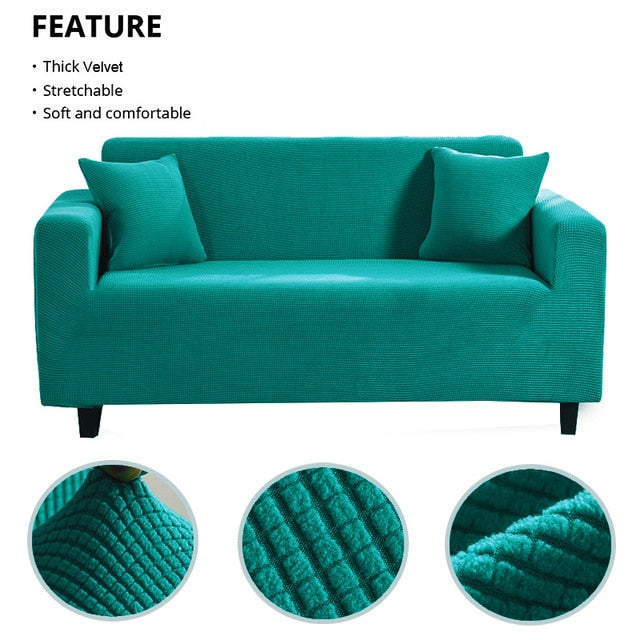 Turquoise Diamond Stitch Thick Velvet Couch Cover