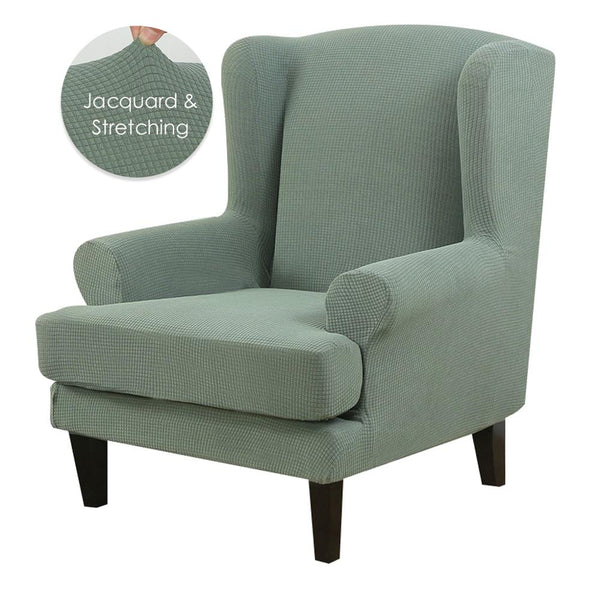 Mint Green Jacquard Wingback Chair Cover Slipcover - shopcouchcovers.com