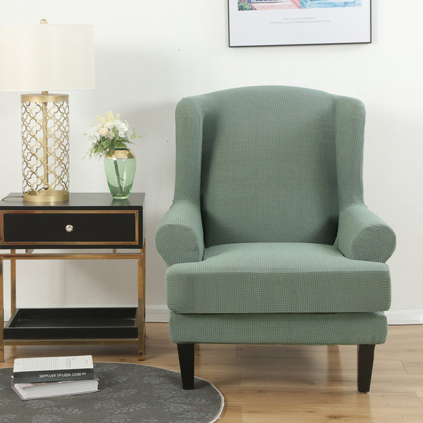 Mint Green Jacquard Wingback Chair Cover Slipcover - shopcouchcovers.com