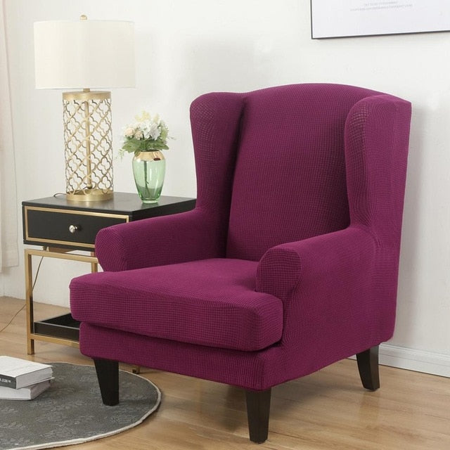 Plum Jacquard Wingback Chair Cover Slipcover