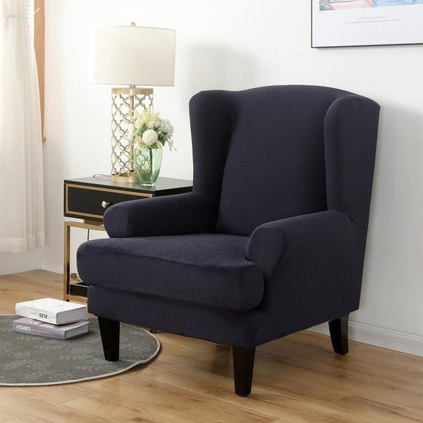 Navy Jacquard Wingback Chair Cover Slipcover - shopcouchcovers.com
