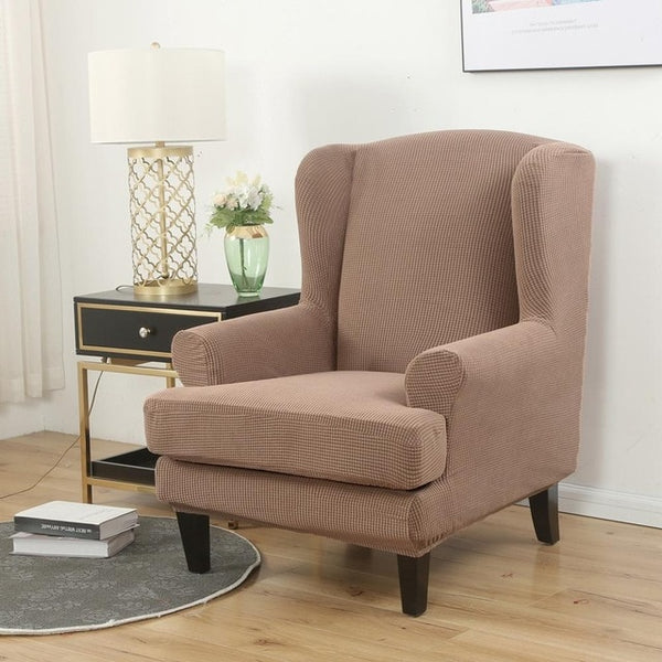 Wood Brown Jacquard Wingback Chair Cover Slipcover - shopcouchcovers.com