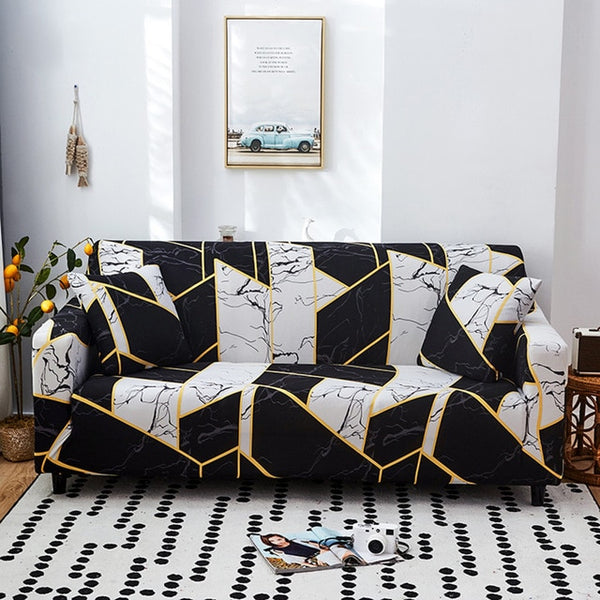 Geometric Black Marble Sofa Couch Covers Slipcover - shopcouchcovers.com